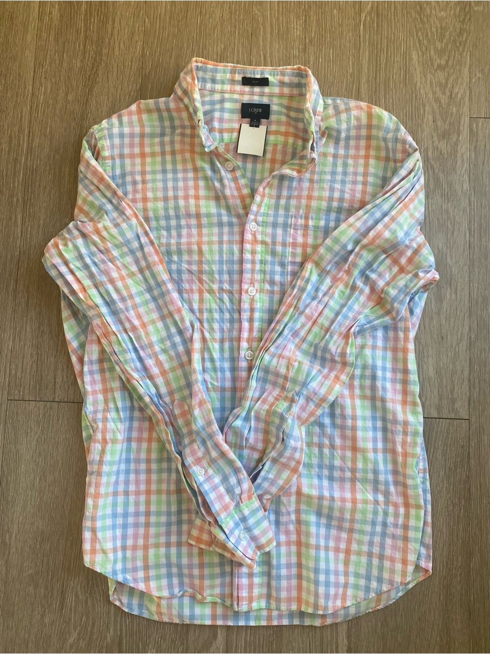 JCrew Men’s Slim Fit Plaid Button Down Shirt Pastel Medium 100% Cotton